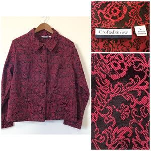 VTG 90s Croft & Barrow Burgundy Black Tapestry Jacket Damask Dark Romantic Large